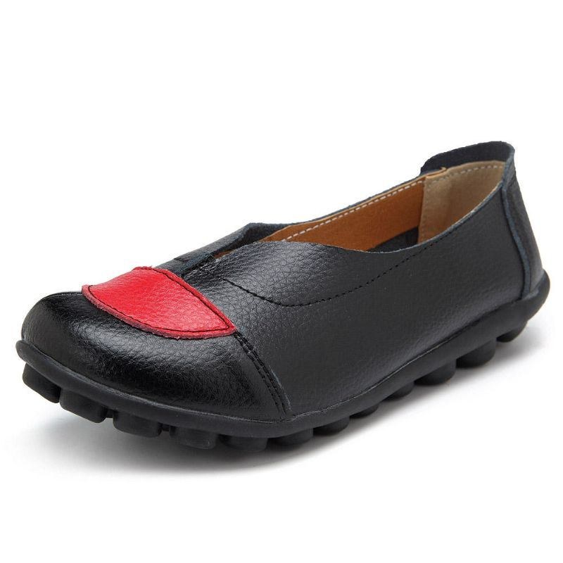 Dam V-formade Sömmar Läder Casual Flat Loafers Skor