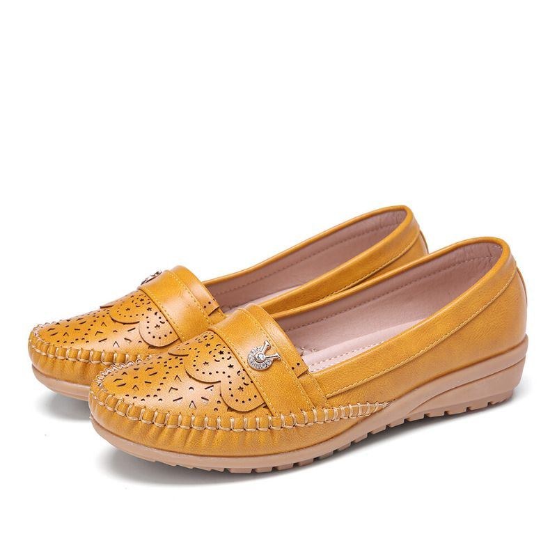 Dam Volanger Stricing Dekor Ihålig Bekväma Halkfria Casual Flats