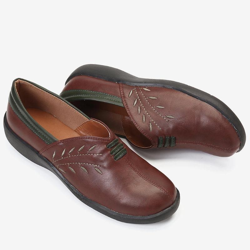 Damblommönster Casual Mjukt Läder Bekväma Walking Loafers