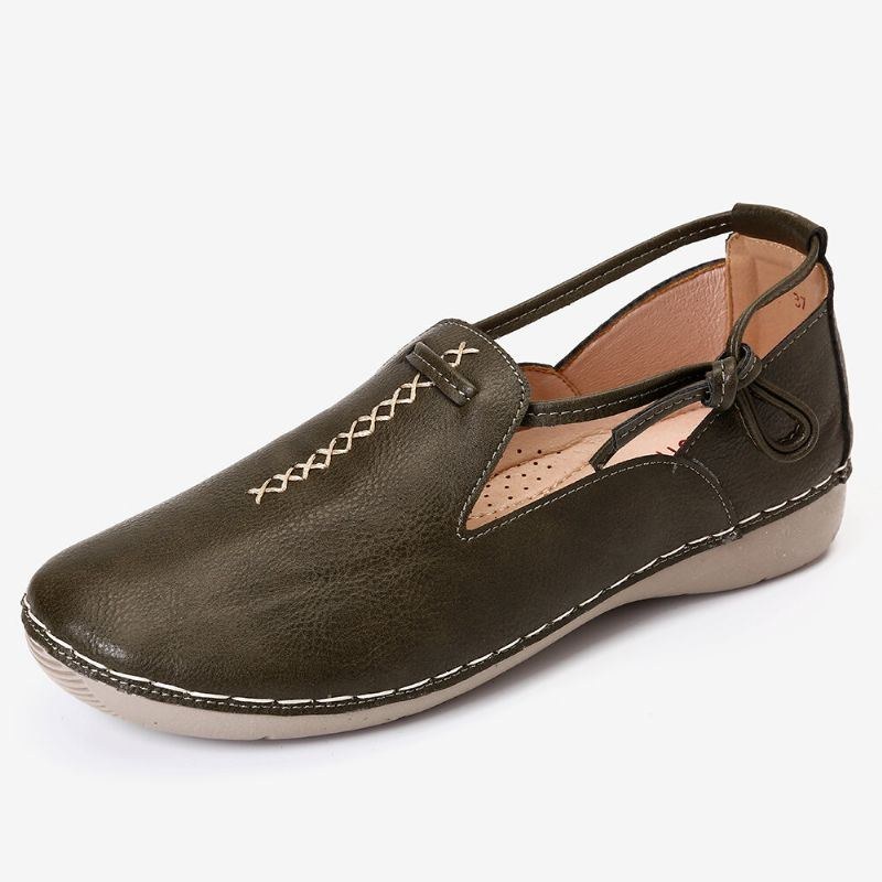 Damer I Ren Färg Casual Comfy Walking Leather Loafers