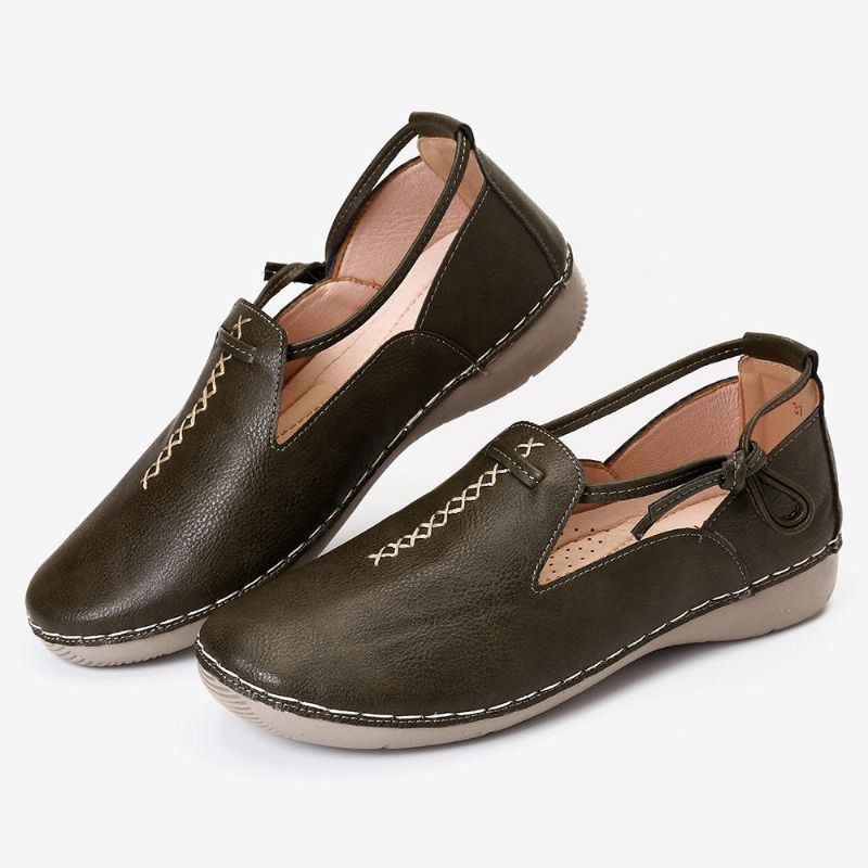 Damer I Ren Färg Casual Comfy Walking Leather Loafers