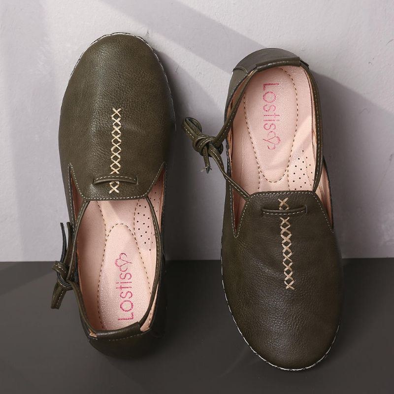 Damer I Ren Färg Casual Comfy Walking Leather Loafers