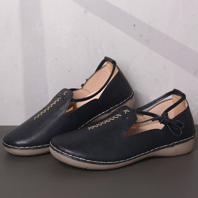 Damer I Ren Färg Casual Comfy Walking Leather Loafers