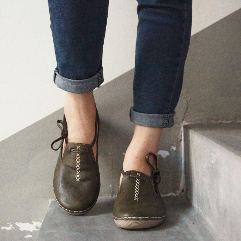 Damer I Ren Färg Casual Comfy Walking Leather Loafers