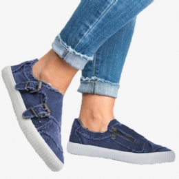 Damer Plus Size Metallspänne Dragkedja Dekoration Slip On Canvas Casual Dagliga Lägenheter