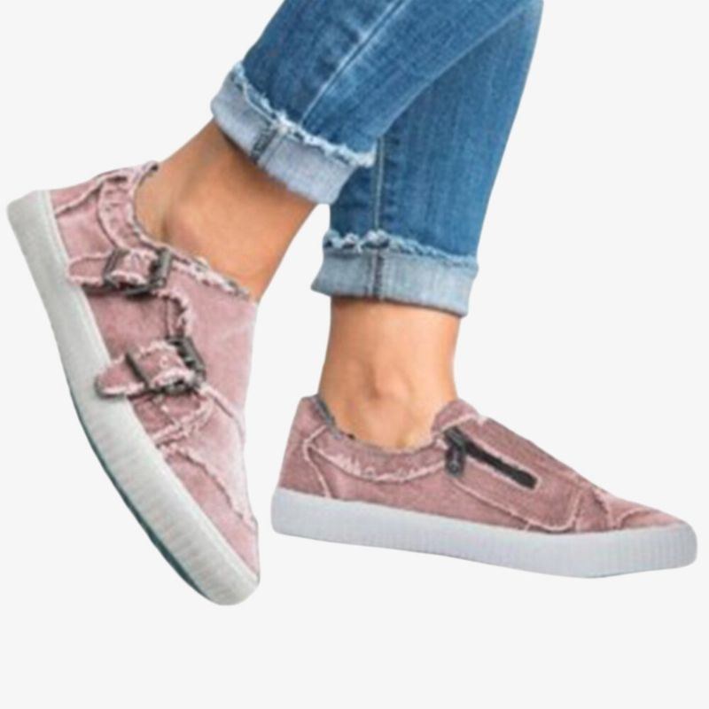 Damer Plus Size Metallspänne Dragkedja Dekoration Slip On Canvas Casual Dagliga Lägenheter