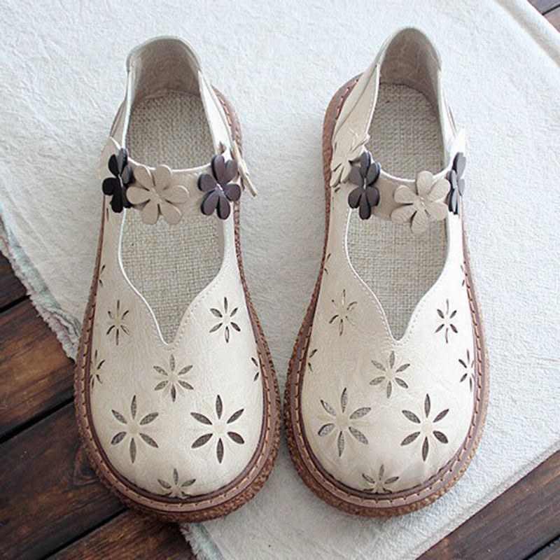 Damer Sweet Casual Calico Band Krokögla Hollow Out Andas Loafers Skor