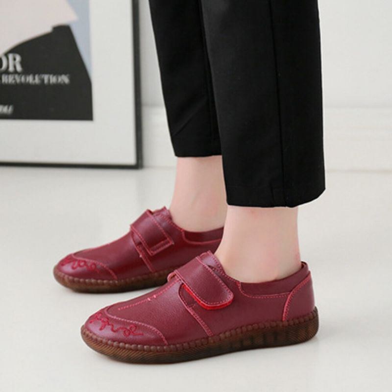 Damshorts Kohud Läder Mjuk Sula Halkfri Comfy Flats Casual Shoes