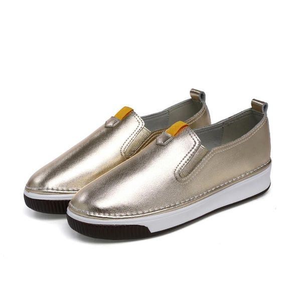 Damskor Casual Outdoor Slip On Rund Toe Läder Bekväma Flats Loafers