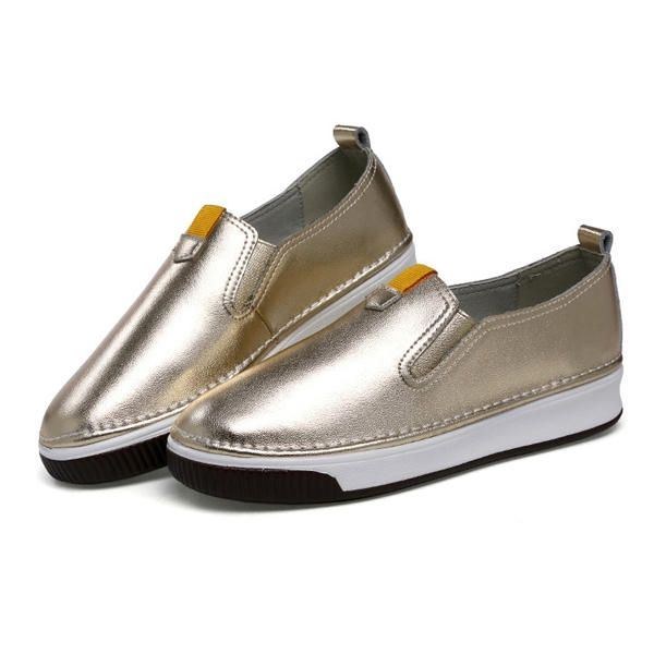 Damskor Casual Outdoor Slip On Rund Toe Läder Bekväma Flats Loafers