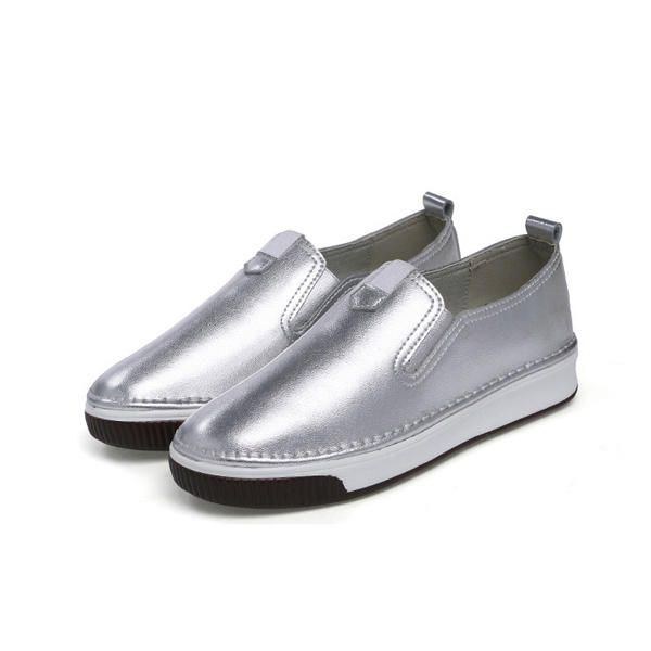 Damskor Casual Outdoor Slip On Rund Toe Läder Bekväma Flats Loafers