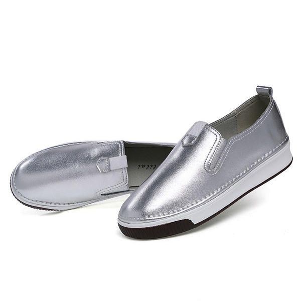 Damskor Casual Outdoor Slip On Rund Toe Läder Bekväma Flats Loafers