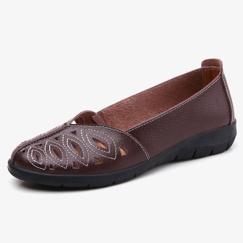 Damsömmar Blomma Ihåliga Halkfria Casual Slip On Loafers