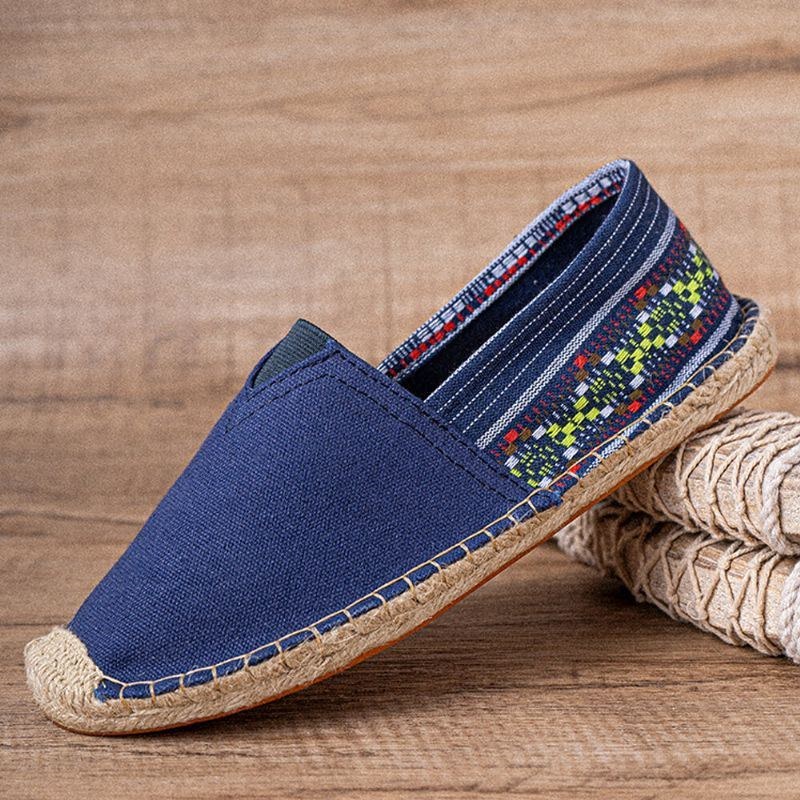 Etnisk Skarvning För Kvinnor Färgglatt Randigt Linne Bekvämt Andas Slip On Casual Espadrille Platta Skor