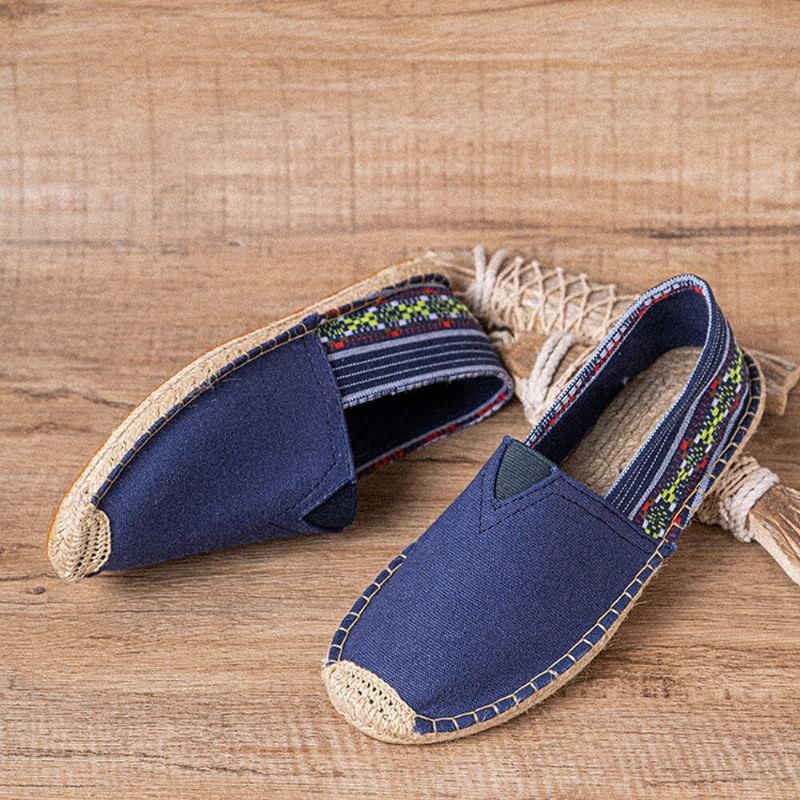 Etnisk Skarvning För Kvinnor Färgglatt Randigt Linne Bekvämt Andas Slip On Casual Espadrille Platta Skor