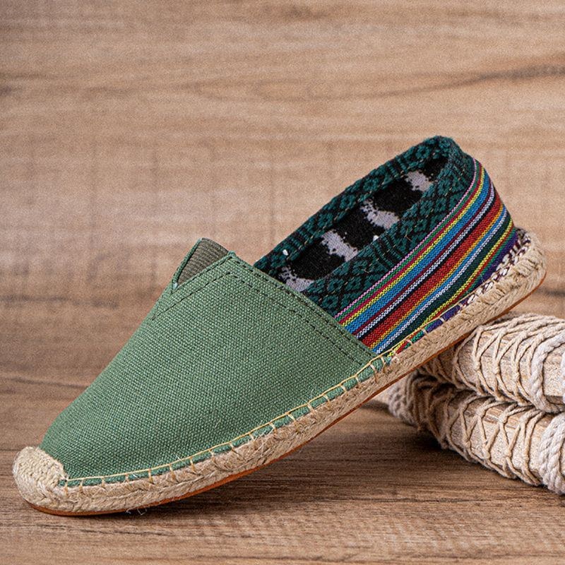 Etnisk Skarvning För Kvinnor Färgglatt Randigt Linne Bekvämt Andas Slip On Casual Espadrille Platta Skor