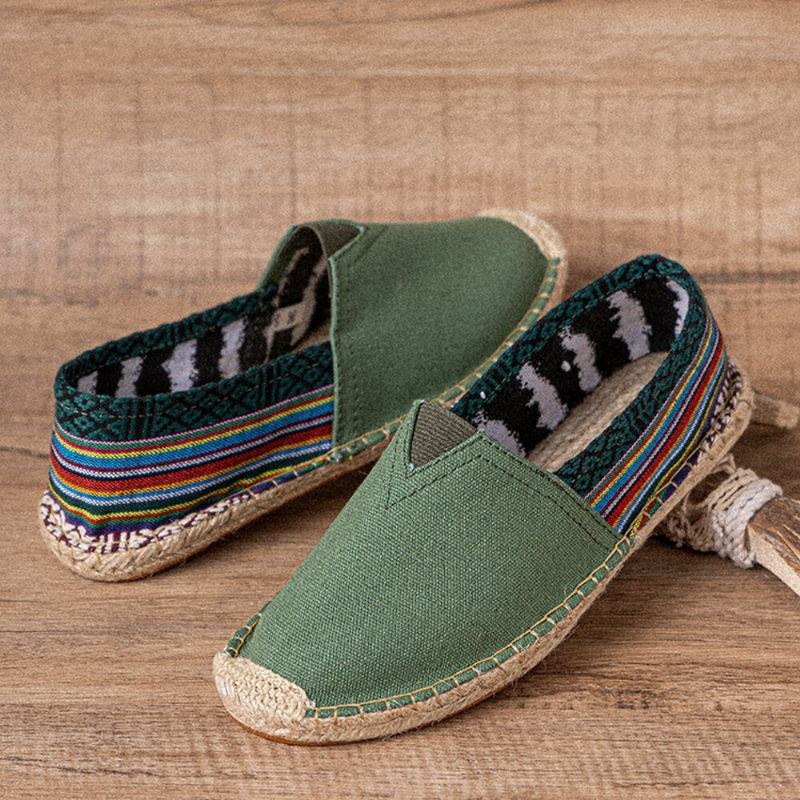 Etnisk Skarvning För Kvinnor Färgglatt Randigt Linne Bekvämt Andas Slip On Casual Espadrille Platta Skor