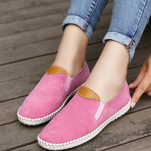 Fritidsskor För Kvinnor Bekväma Utomhusläder Slip On Flats Loafers