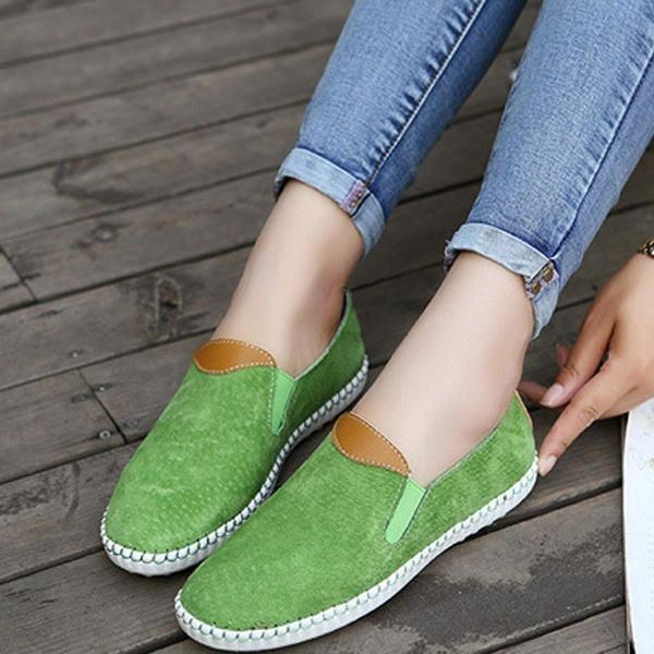 Fritidsskor För Kvinnor Bekväma Utomhusläder Slip On Flats Loafers