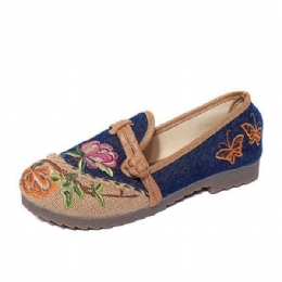 Kinesisk Blomma Broderade Retro Slip-on Skor Med Rund Tå