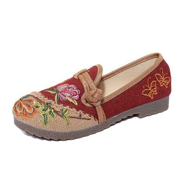 Kinesisk Blomma Broderade Retro Slip-on Skor Med Rund Tå