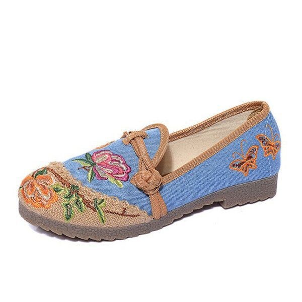 Kinesisk Blomma Broderade Retro Slip-on Skor Med Rund Tå