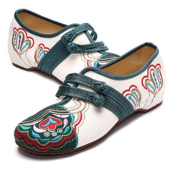 Kinesiska Broderade Blommor För Kvinnor Mary Janes Spänne Casual Flat Loafers