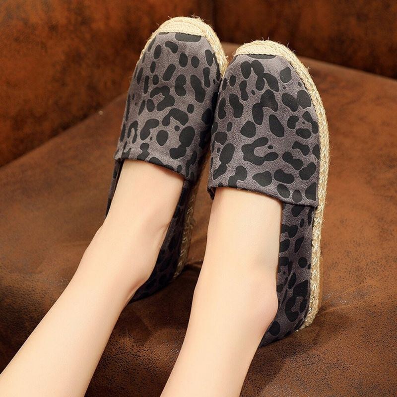 Leopardtryck För Kvinnor Bekvämt Lättviktigt Casual Slip On Espadrille Flats