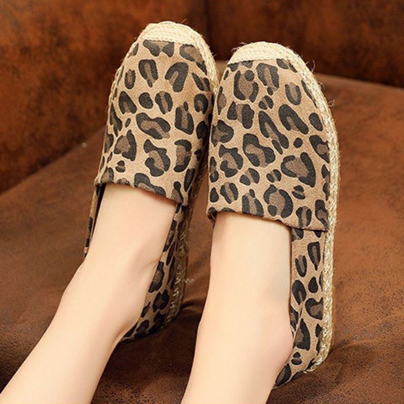 Leopardtryck För Kvinnor Bekvämt Lättviktigt Casual Slip On Espadrille Flats