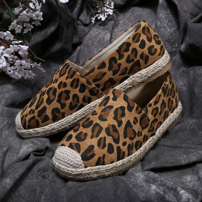 Leopardtryck För Kvinnor Bekvämt Lättviktigt Casual Slip On Espadrille Flats