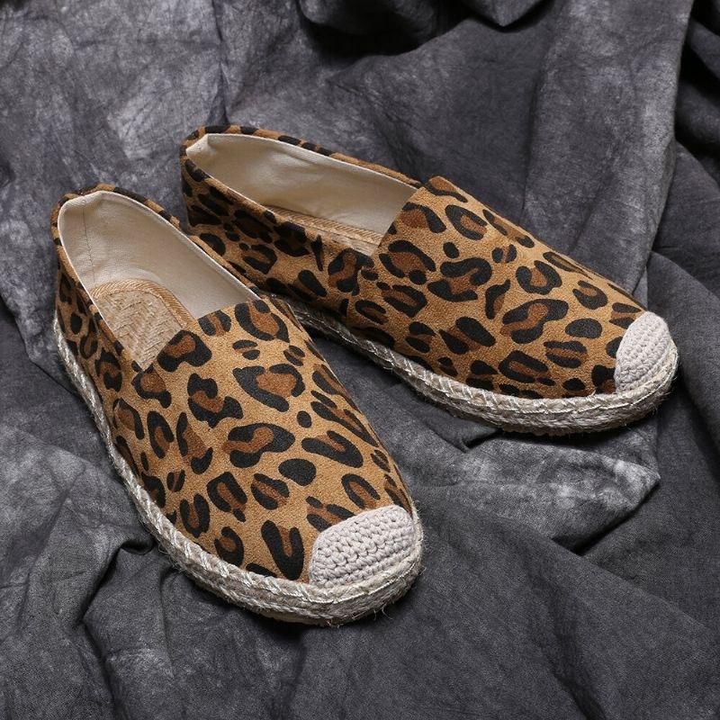 Leopardtryck För Kvinnor Bekvämt Lättviktigt Casual Slip On Espadrille Flats