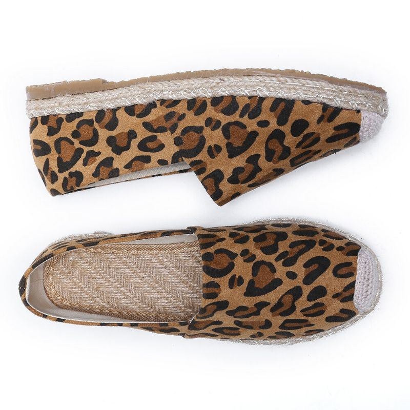 Leopardtryck För Kvinnor Bekvämt Lättviktigt Casual Slip On Espadrille Flats