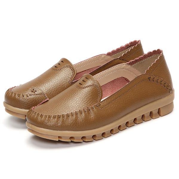 Mjuk Gummisula Rund Tå Ren Färg Slip On Flat Loafers