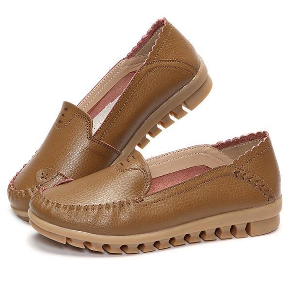 Mjuk Gummisula Rund Tå Ren Färg Slip On Flat Loafers