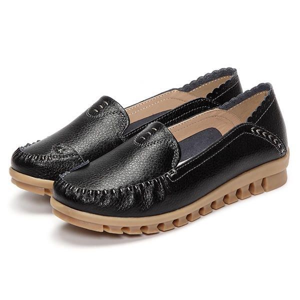 Mjuk Gummisula Rund Tå Ren Färg Slip On Flat Loafers