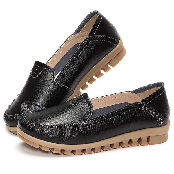 Mjuk Gummisula Rund Tå Ren Färg Slip On Flat Loafers