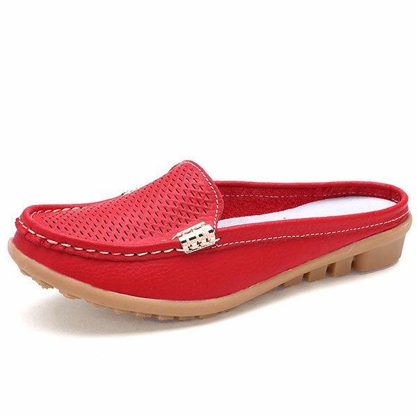 Nya Kvinnor Casual Fashion Andas Rund Tå Slip-on Läder Platta Sandaler Skor