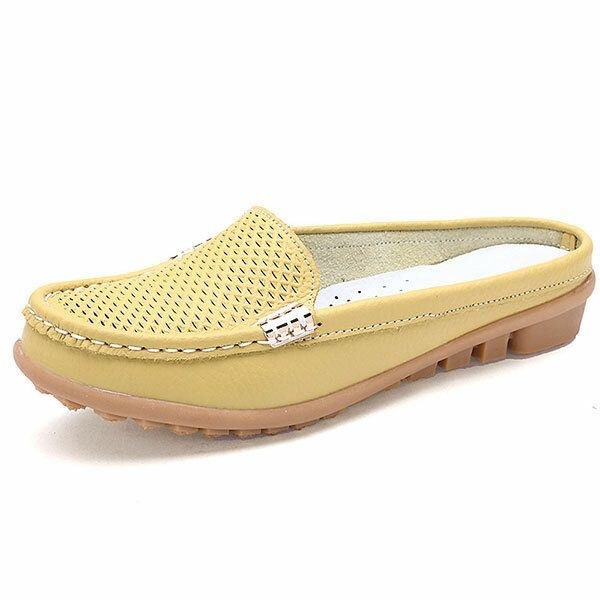 Nya Kvinnor Casual Fashion Andas Rund Tå Slip-on Läder Platta Sandaler Skor