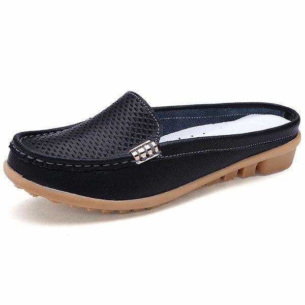 Nya Kvinnor Casual Fashion Andas Rund Tå Slip-on Läder Platta Sandaler Skor