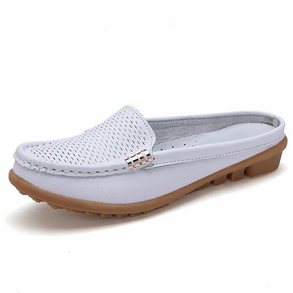 Nya Kvinnor Casual Fashion Andas Rund Tå Slip-on Läder Platta Sandaler Skor