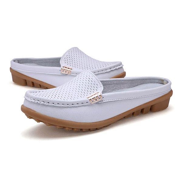 Nya Kvinnor Casual Fashion Andas Rund Tå Slip-on Läder Platta Sandaler Skor