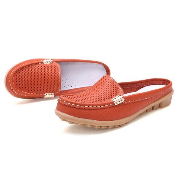 Nya Kvinnor Casual Fashion Andas Rund Tå Slip-on Läder Platta Sandaler Skor