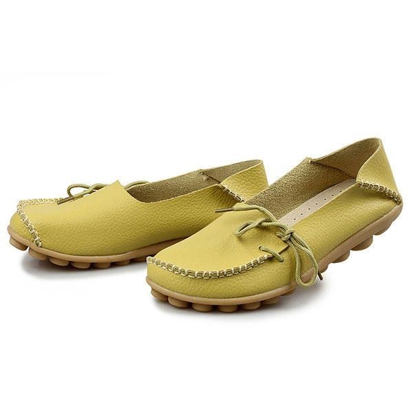 Nya Kvinnor Mjuka Bekväm Snörning Flat Loafers Andas Casual Läder Flats Skor