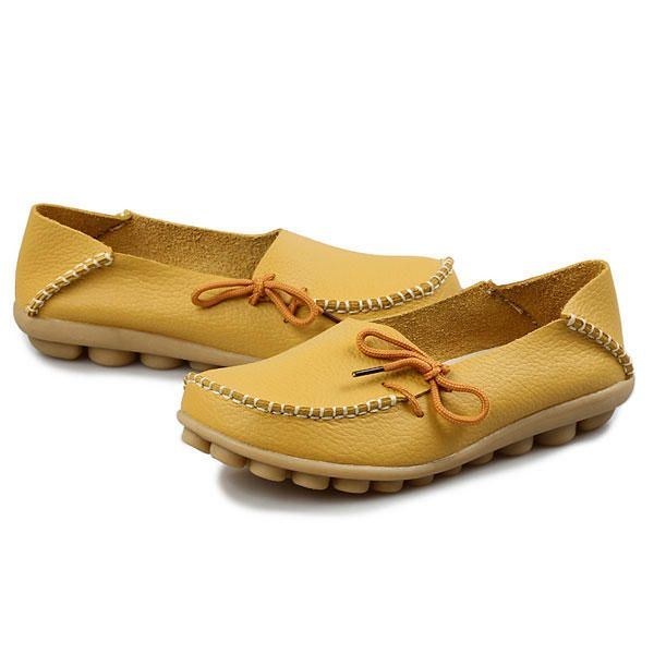 Nya Kvinnor Mjuka Bekväm Snörning Flat Loafers Andas Casual Läder Flats Skor