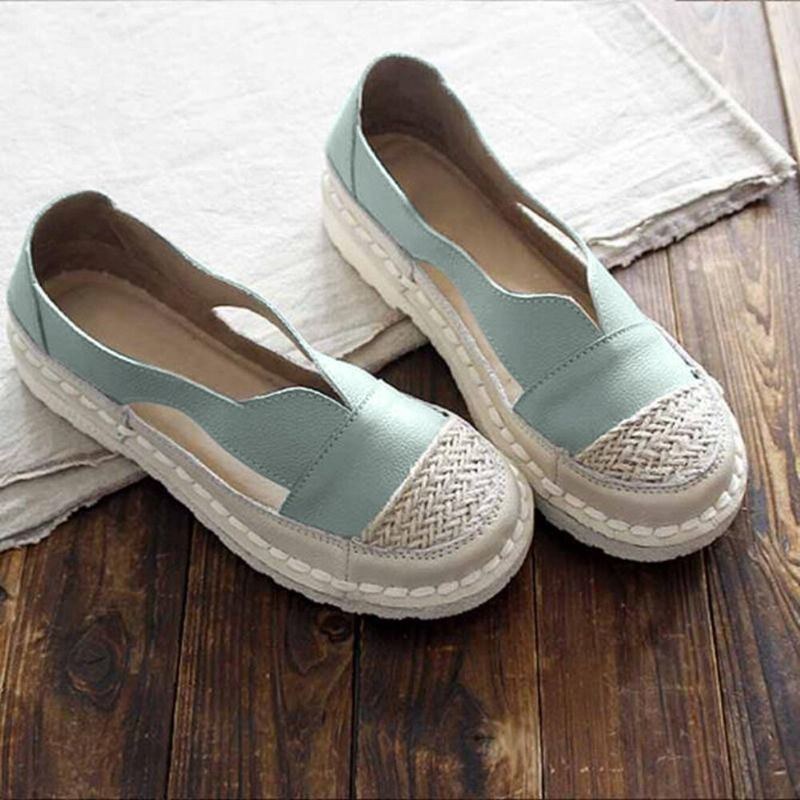 Plus Size Dam Loafers Rund Tå Casual Hålsömmar Slip-on Flats