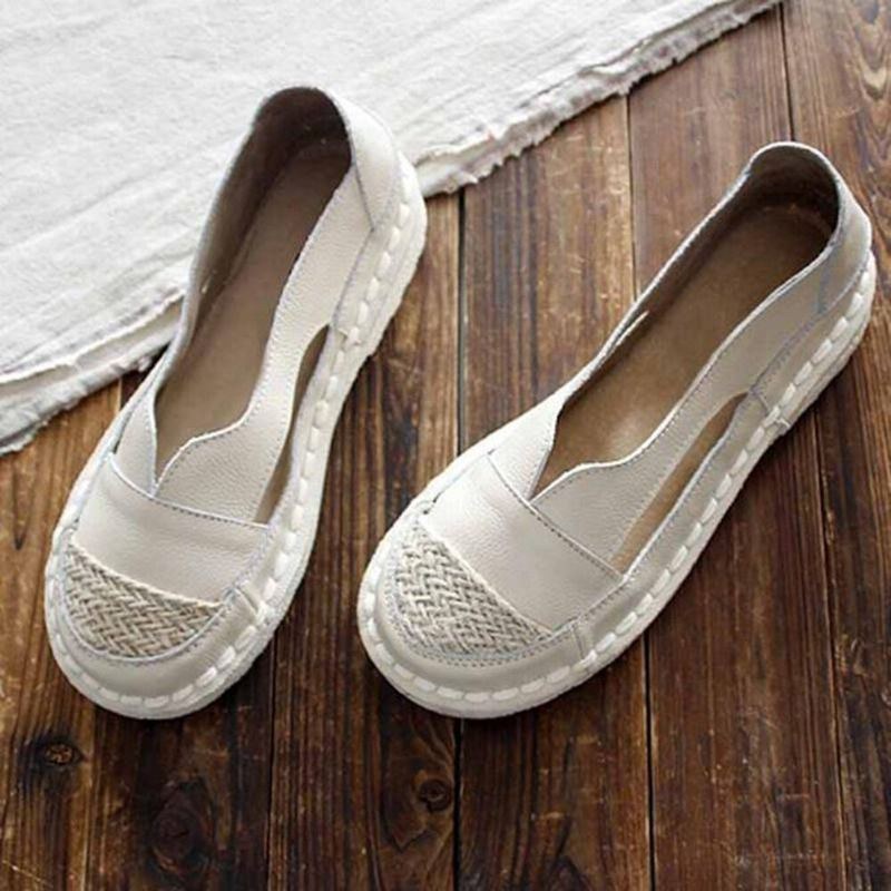 Plus Size Dam Loafers Rund Tå Casual Hålsömmar Slip-on Flats