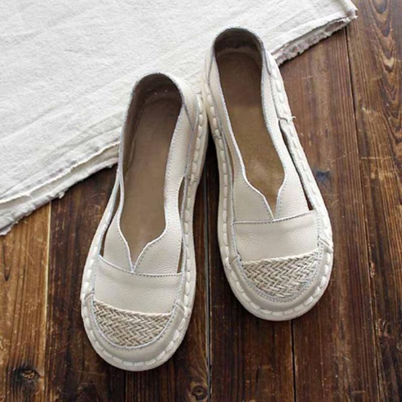 Plus Size Dam Loafers Rund Tå Casual Hålsömmar Slip-on Flats