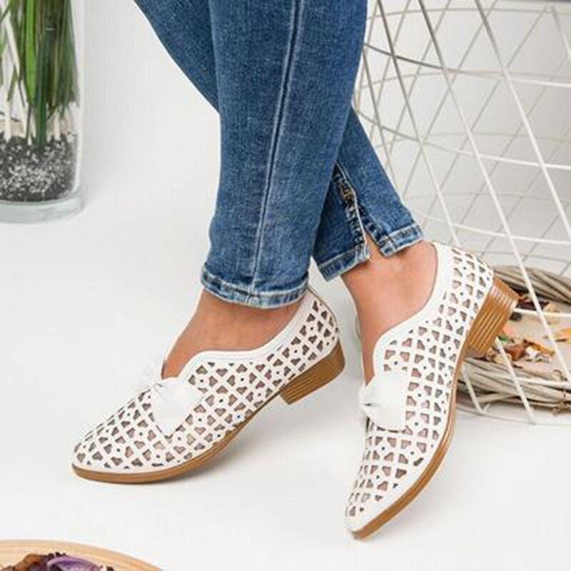 Plus Size Damer Casual Butterfly Knot Hollow White Loafers