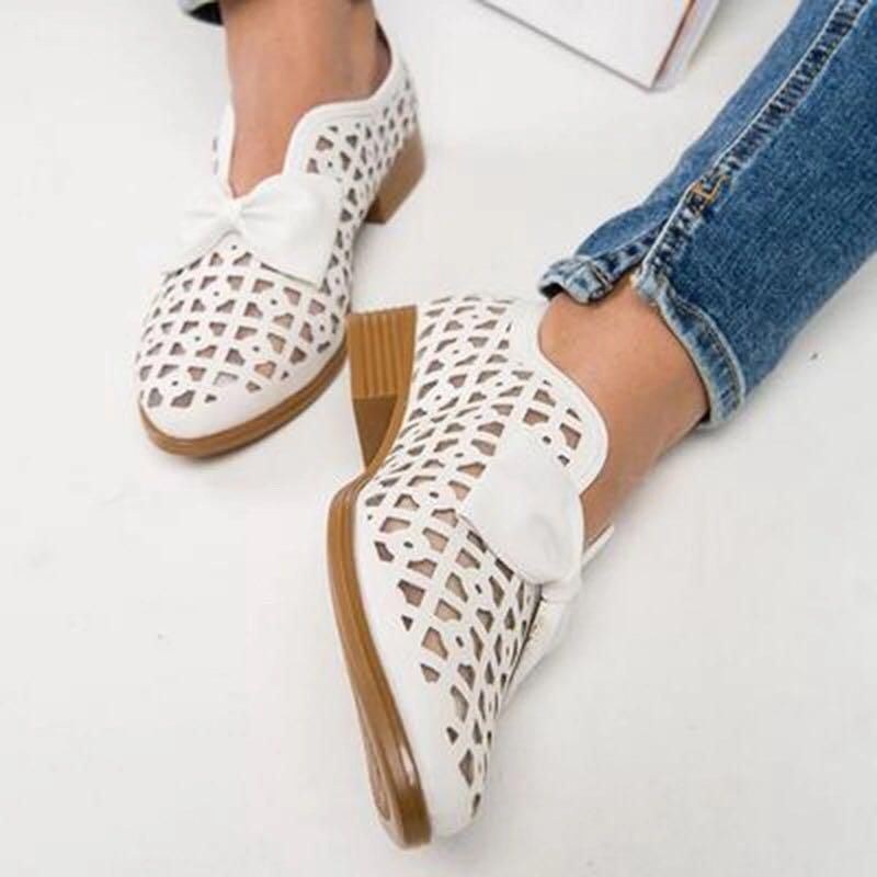 Plus Size Damer Casual Butterfly Knot Hollow White Loafers