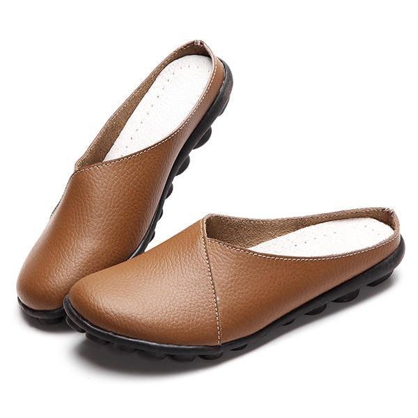 Pure Color Mjuk Sula Damer Casual Rund Toe Slip On Flat Shoes